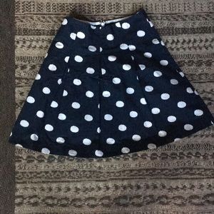 Flirty Navy Polkadot pleated A-line skirt, size S